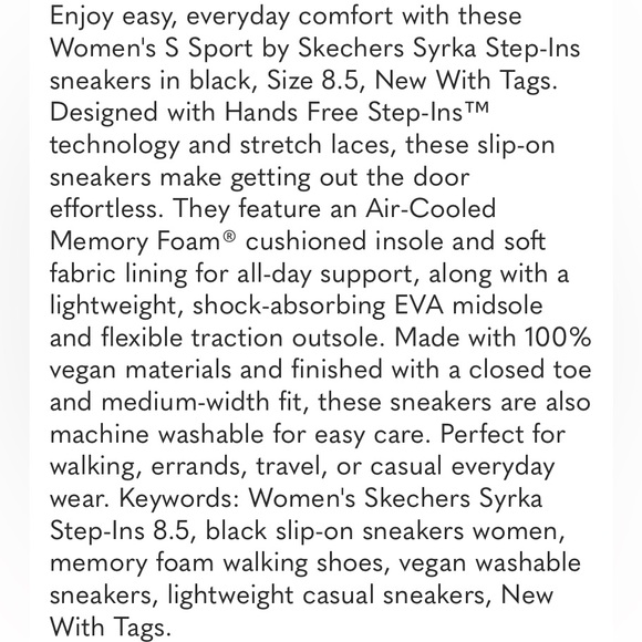 SKECHERS Sneakers NWT Syrka Step Ins S Sport Memory Foam Black Size 8.5 - Picture 6 of 7